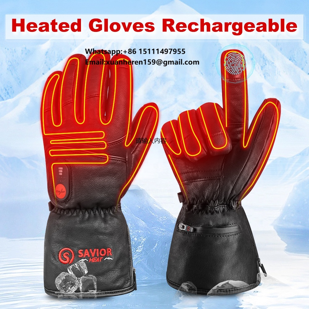 Touch Screen Gloves - 加熱された革手袋男性女性冬防水タッチスクリーン熱電気ハンドウォーマー 3 加熱温度スキー手袋