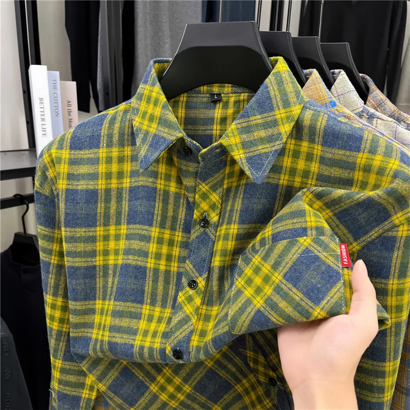 Flannel Shirt Lined - メンズ レトロ チェック柄 フランネル ボタンダウンシャツ タータンチェック柄