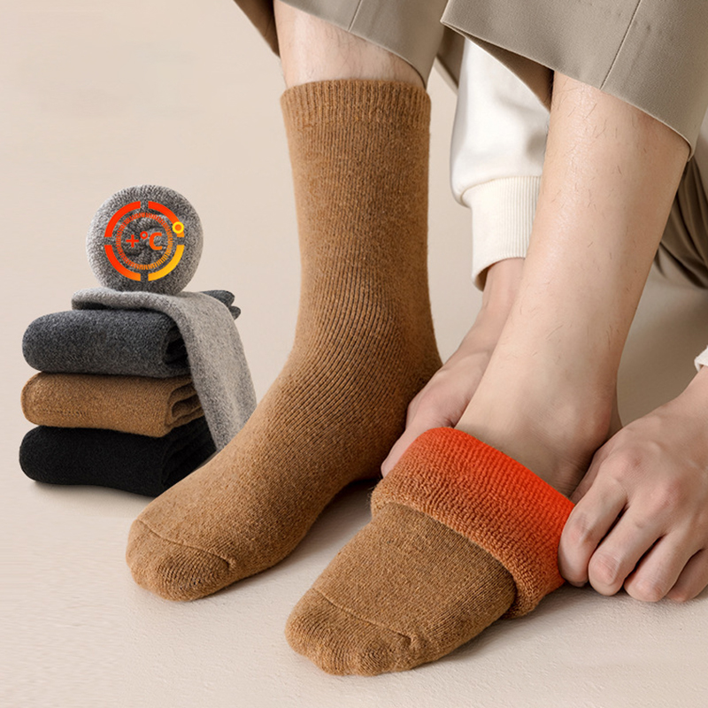 Thermal Sock Wool - 2足組 冬用暖かい靴下 メンズ 超厚手 プラッシュ 無地