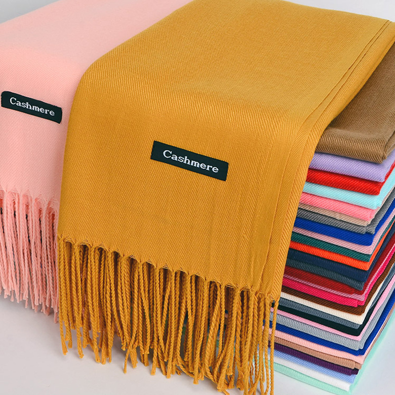 Cashmere Pashmina Wrap - 多目的模造カシミヤスカーフ起毛無地肥厚スカーフロングスカーフ冬カシミヤタッセルショールショルダーガール