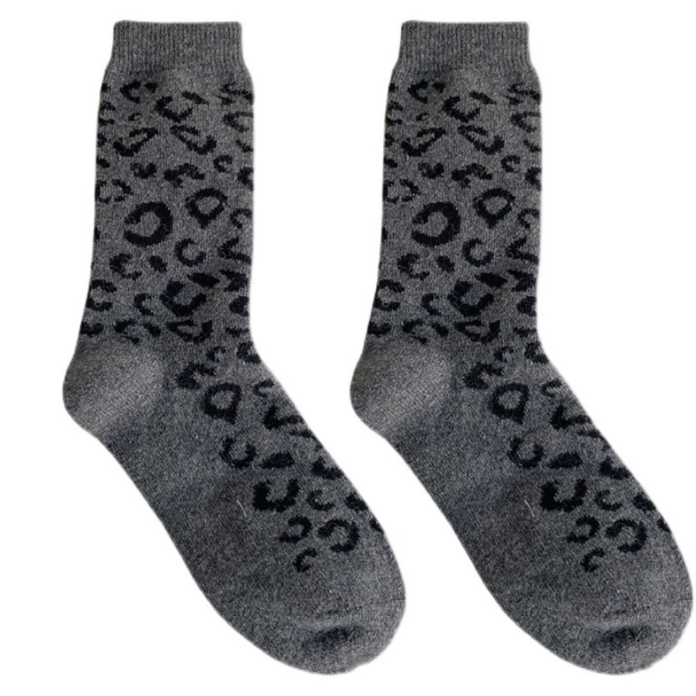 Thermal Sock Wool - 高弾性サーマルウールソックス レオパード柄 ミドル丈 厚手 冬用ソックス 冬用暖かい厚手生地
