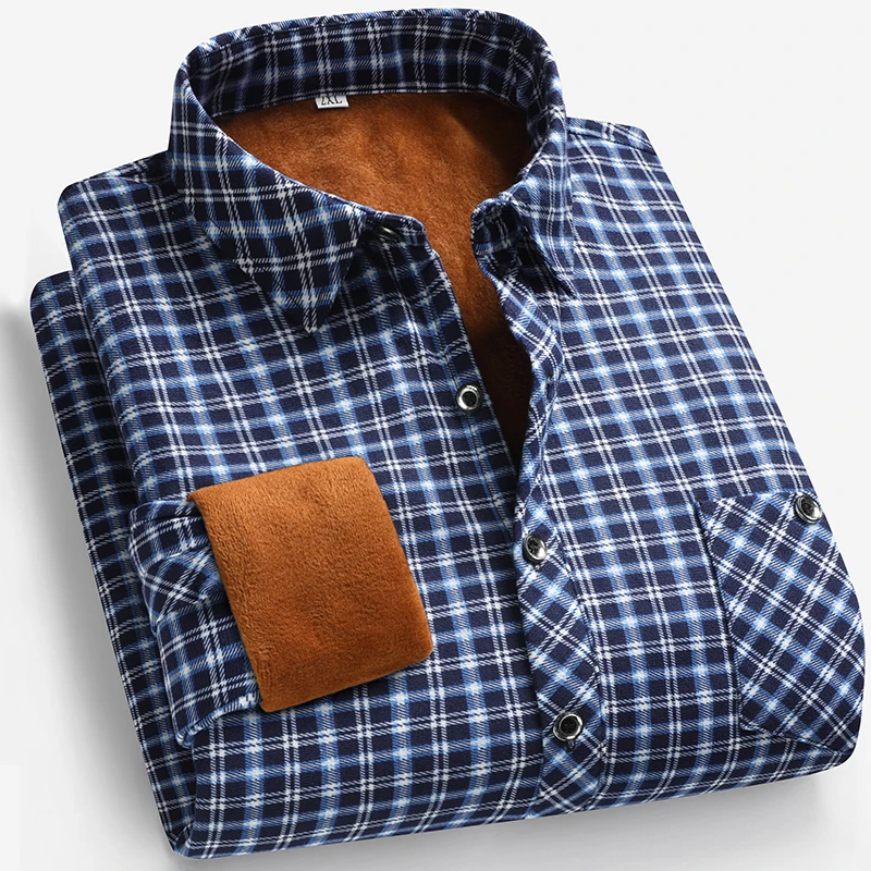 Flannel Shirt Lined - 2026 秋冬メンズフリース裏地長袖シャツビジネスカジュアルファッション快適なアイロン不要の多用途トップス