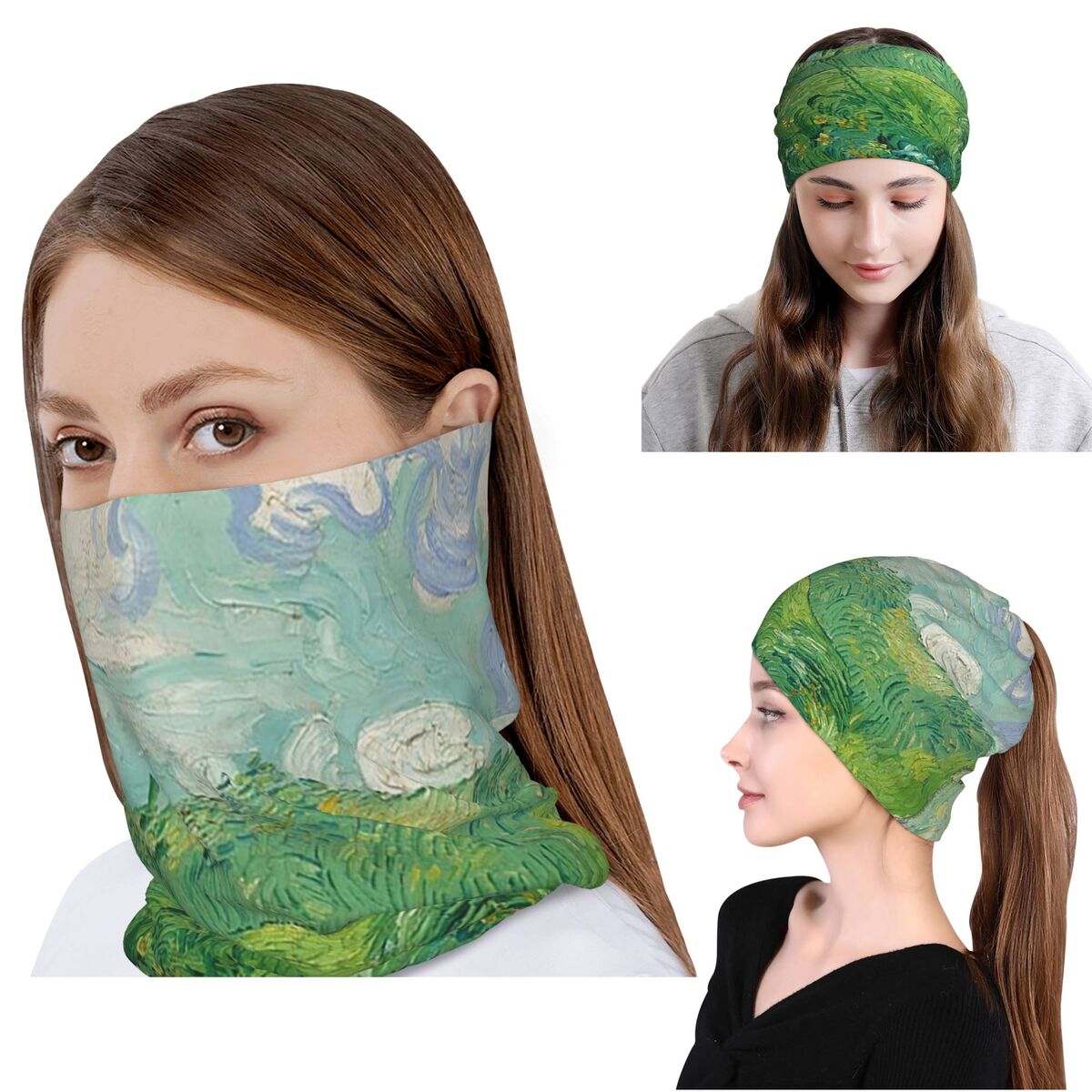 Knit Beanie Hat Warm - 緑の小麦畑、オーヴェール、ヴィンセント・ヴァン・ゴッホ バンダナ ネックゲイター ラップスカーフ 暖かいフェイスマスク ビーニーハット
