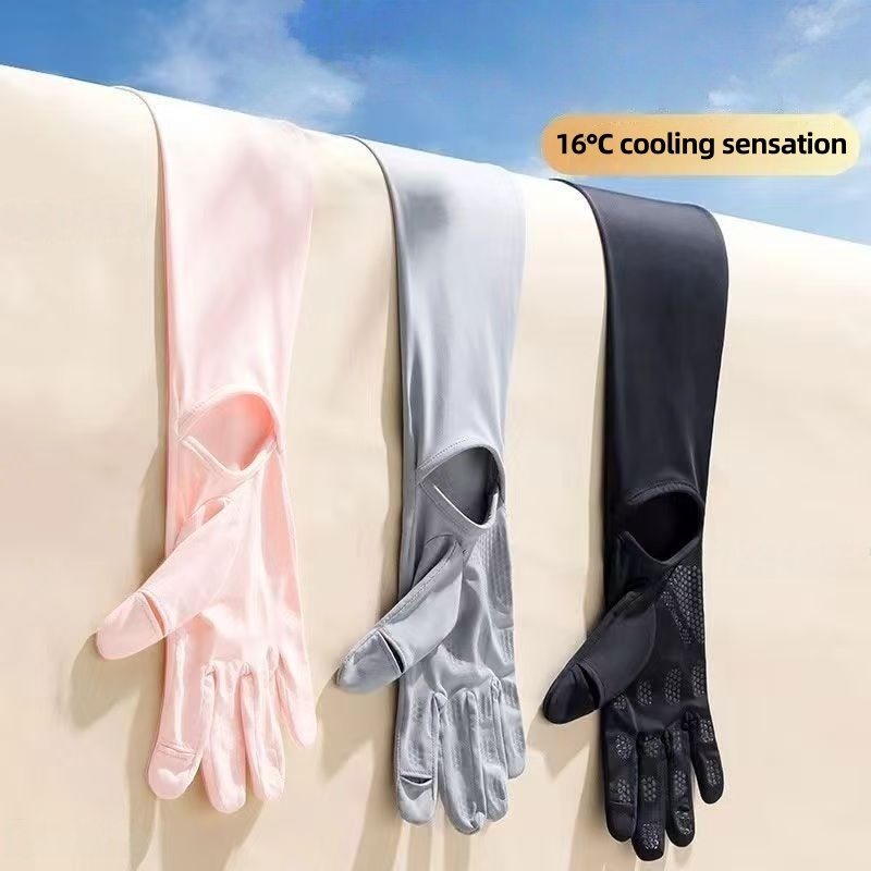 Touch Screen Gloves - UPF50+ アイスシルク日焼け止めアームスリーブ、手袋付き、16 ℃ 冷却機能、滑り止めタッチスクリーン、屋外での運転やサイクリングに最適