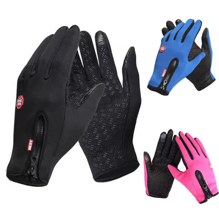 Touch Screen Gloves - タッチスクリーン対応防風スポーツグローブ、滑り止めシリコンパーム、ジッパー付き、暖かいフルフィンガーグローブ、サイクリングやフィットネスに最適