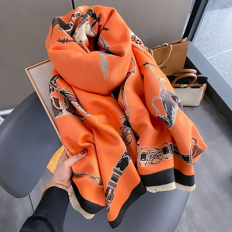 Cashmere Pashmina Wrap - 2024 高級暖かいパシュミナショール女性スカーフ厚い冬旅行ポンチョカシミヤラップ Bufana デザインプリントブランケットカジュアル Echarpe