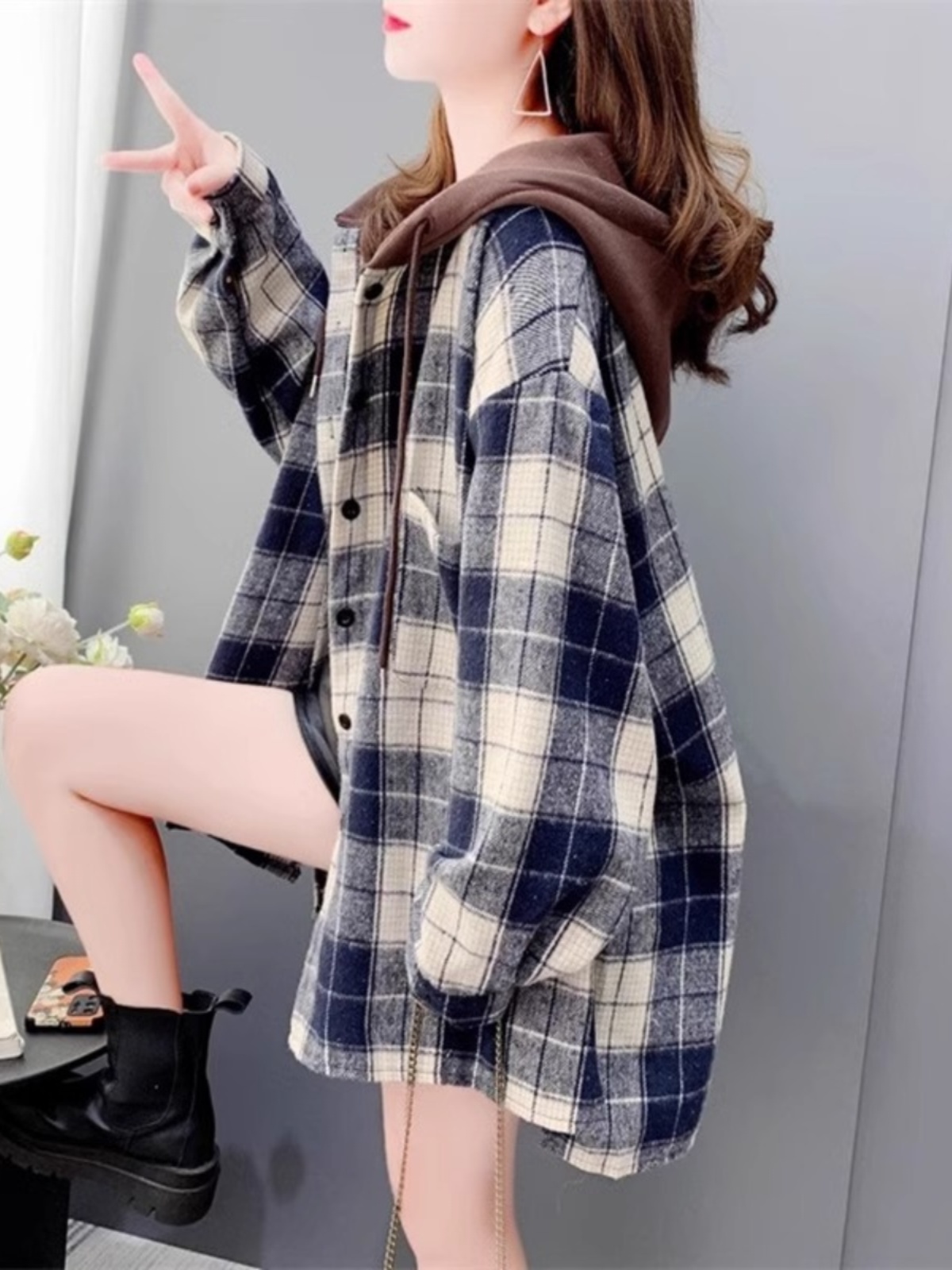 女性のオーバーサイズチェック柄フランネルシャツジャケット秋冬 - Flannel Shirt Lined のレビューと価格