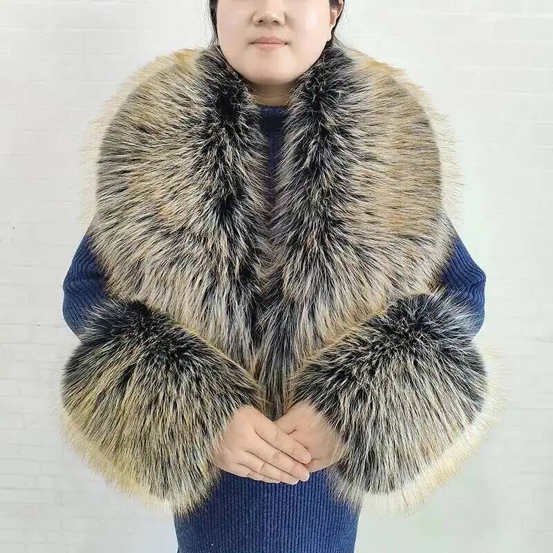 大きな女性用フェイクフォックスファースカーフ、冬用ジャケット - Shawl Wrap Winter のレビューと価格