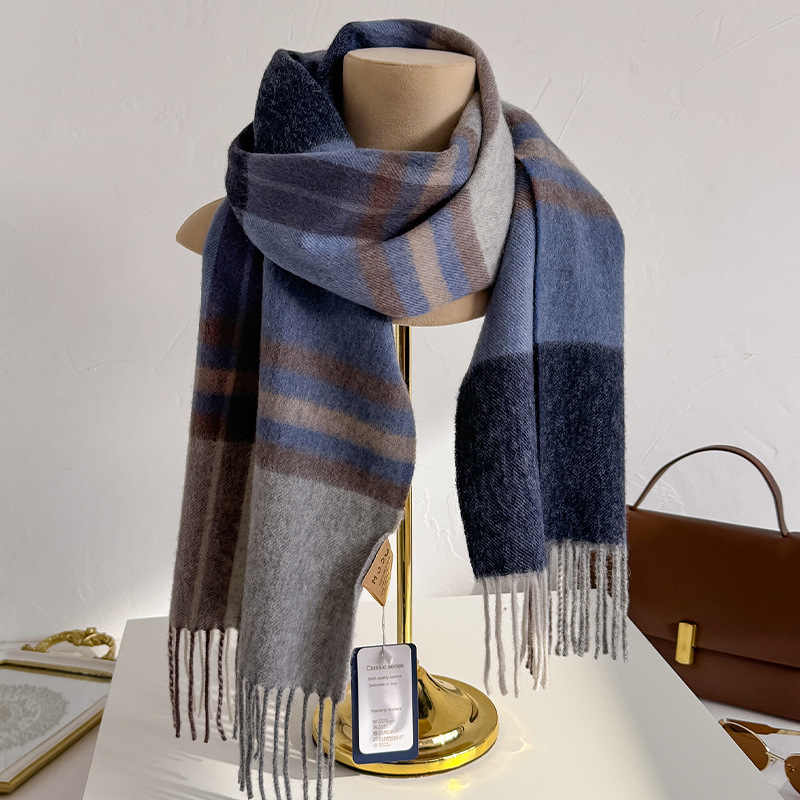 100%ウールチェック柄スカーフ 男女兼用 冬用 暖かい チ - Wool Scarf Men のレビューと価格