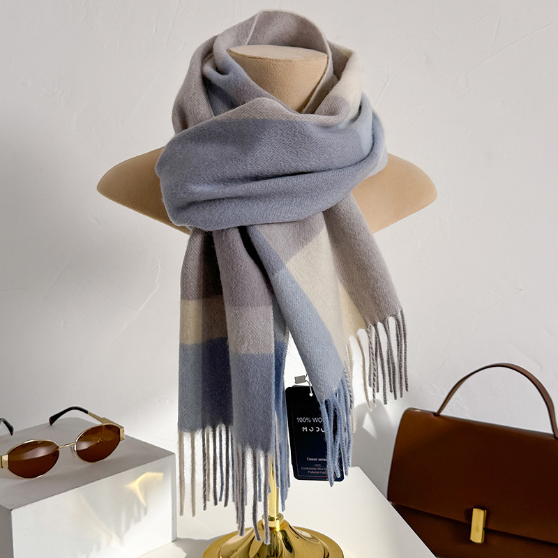 100%ウールチェック柄スカーフ 男女兼用 冬用 暖かい チ - Wool Scarf Men のレビューと価格