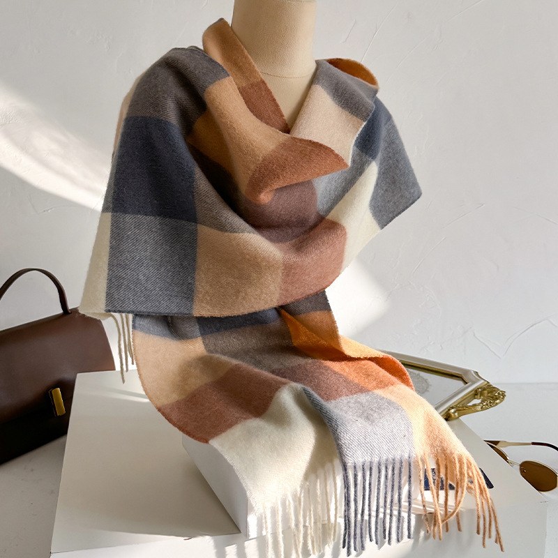 100%ウールチェック柄スカーフ 男女兼用 冬用 暖かい チ - Wool Scarf Men のレビューと価格