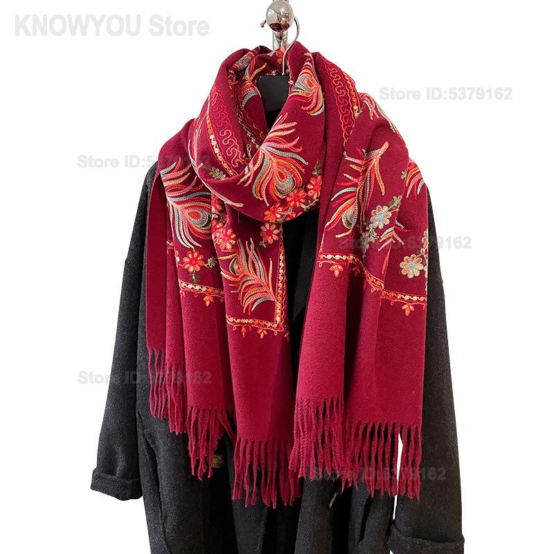 女性用エスニックヴィンテージフェザー刺繍ショール、柔らかく暖 - Shawl Wrap Winter のレビューと価格