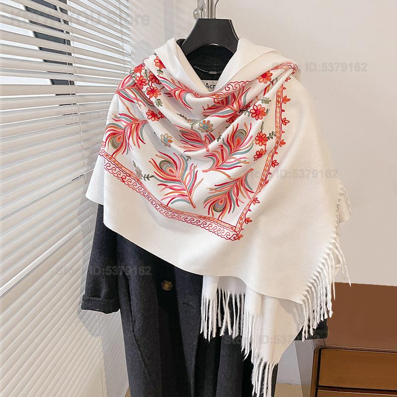 女性用エスニックヴィンテージフェザー刺繍ショール、柔らかく暖 - Shawl Wrap Winter のレビューと価格